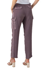 100% Silk cargo pants with lace in Violet