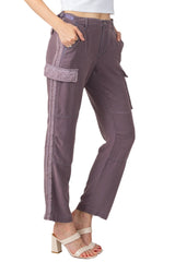 100% Silk cargo pants with lace in Violet