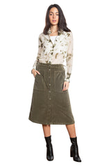 Velveteen A line skirt in Olive