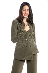 Velveteen Uneven hem jacket in Olive