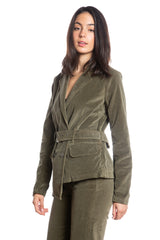 Velveteen Uneven hem jacket in Olive