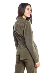 Velveteen Uneven hem jacket in Olive