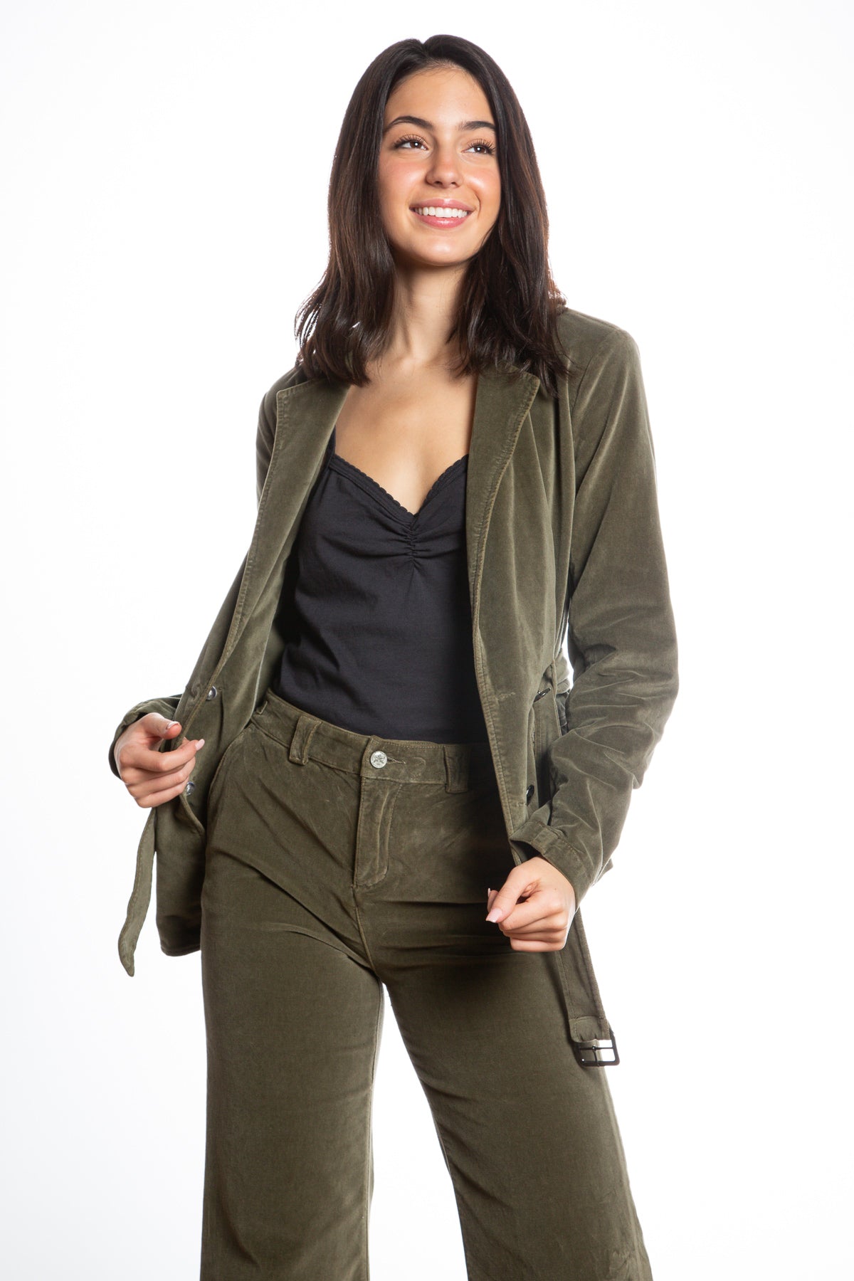 Velveteen Uneven hem jacket in Olive