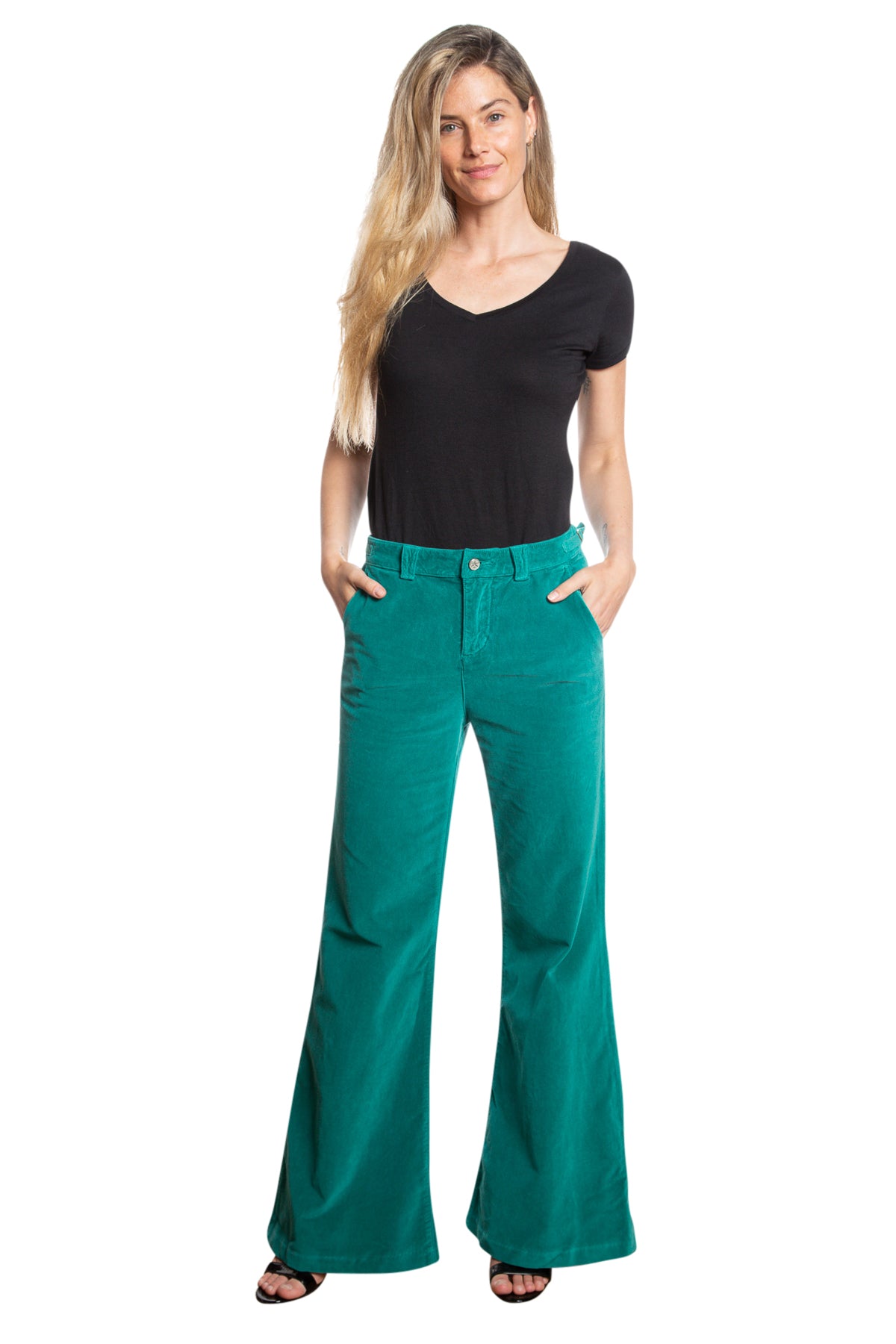 Velveteen Flare leg pants in Emerald