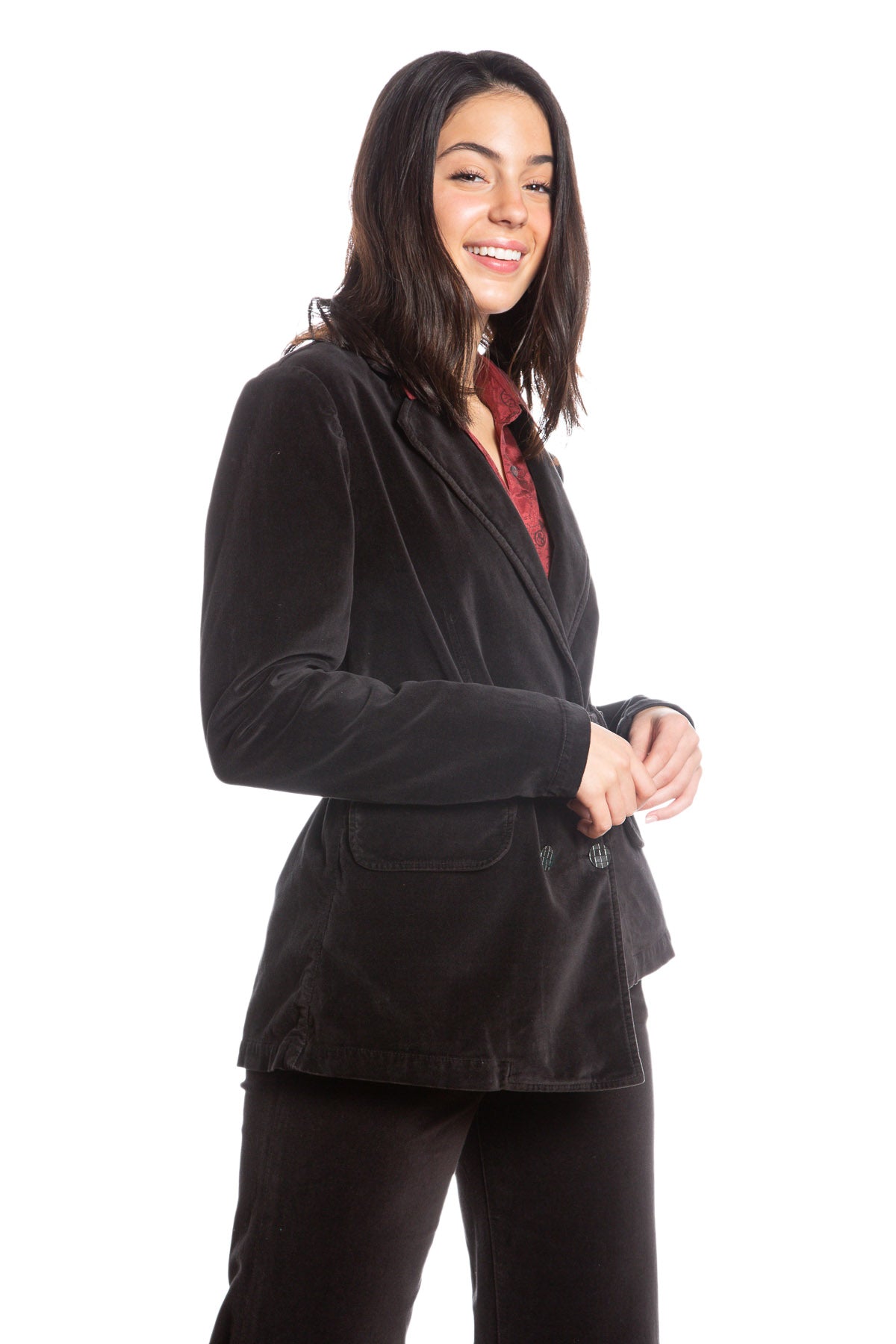 Velveteen Uneven hem jacket in Caviar