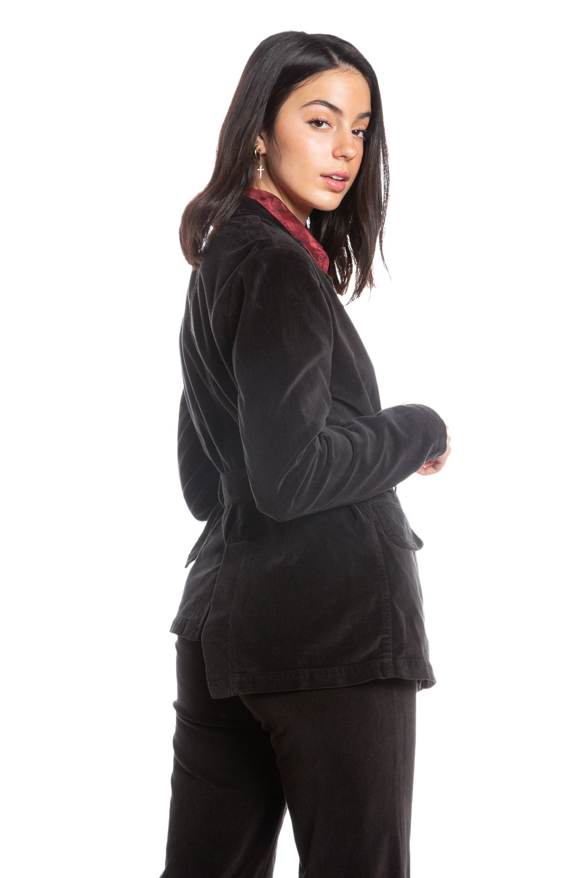 Velveteen Uneven hem jacket in Caviar