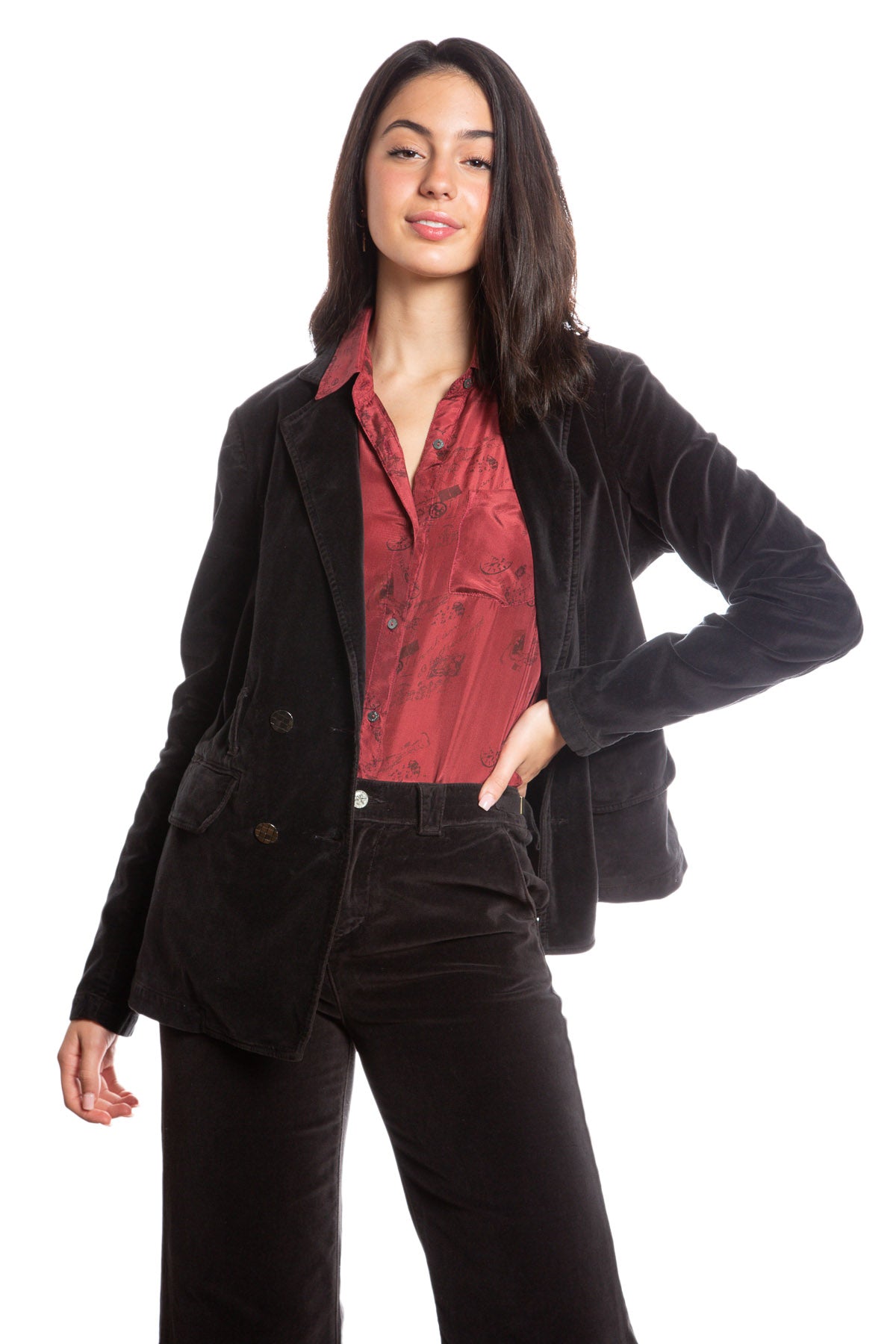 Velveteen Uneven hem jacket in Caviar