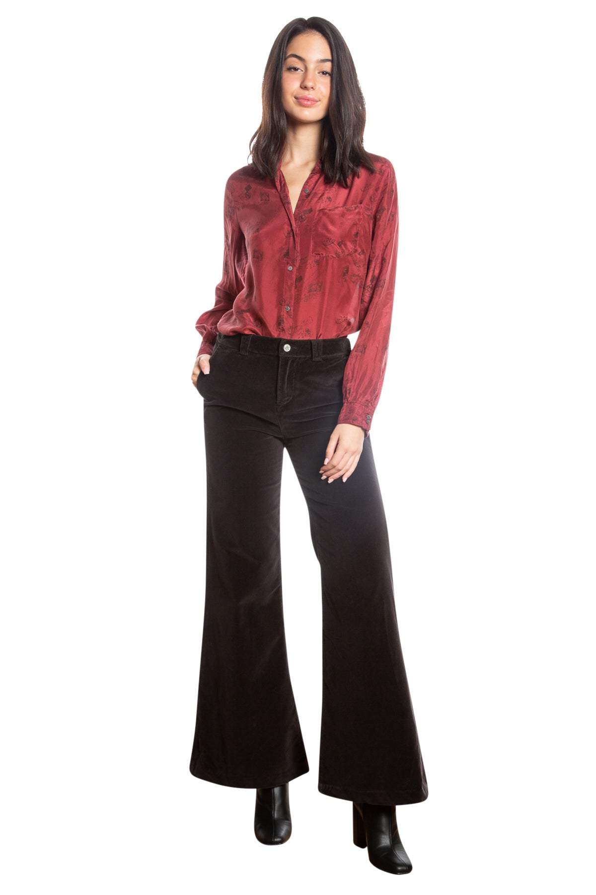 Velveteen Flare leg pants in Caviar