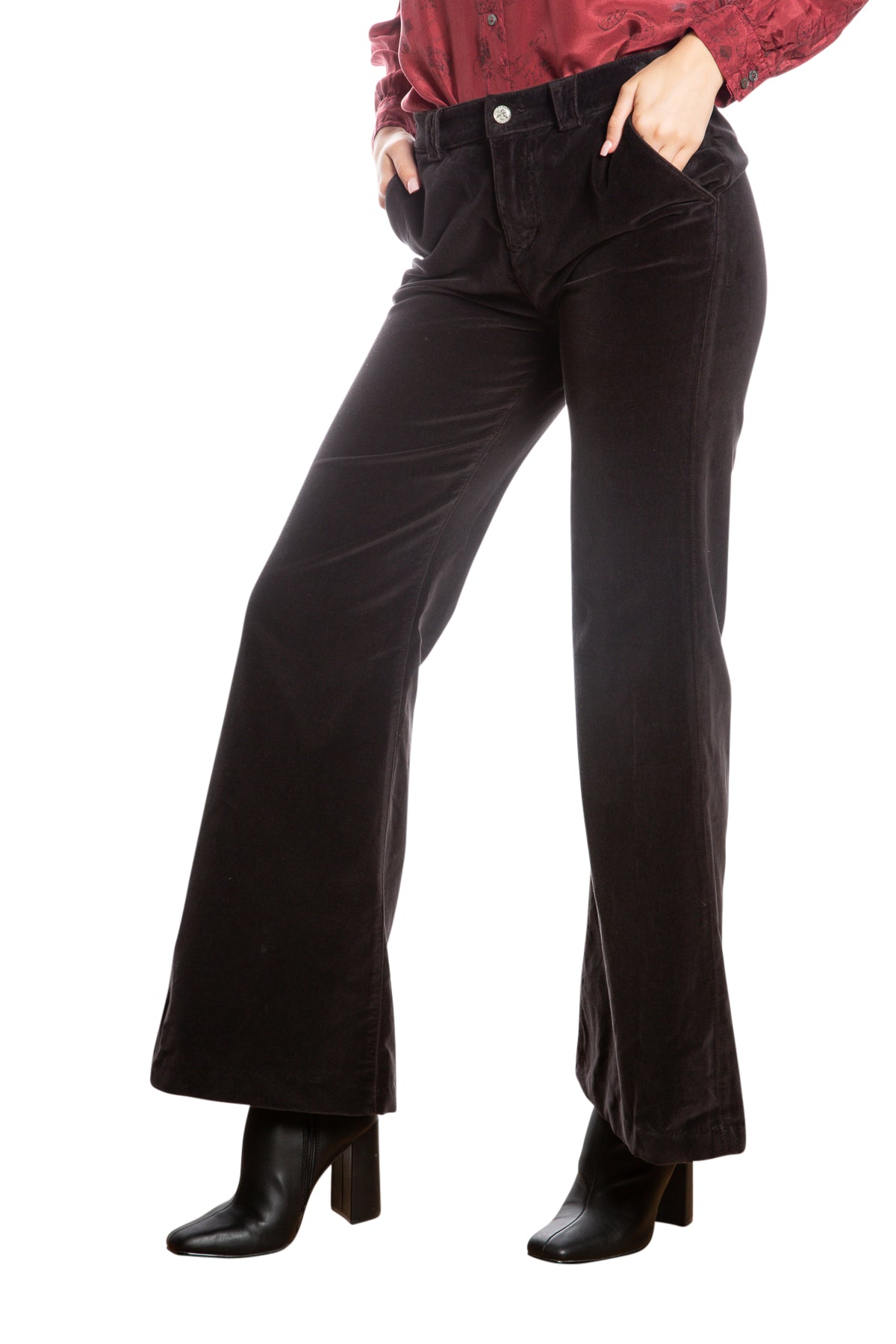 Velveteen Flare leg pants in Caviar