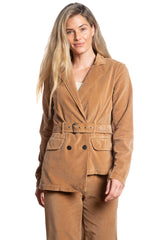 Velveteen Uneven hem jacket in Camel