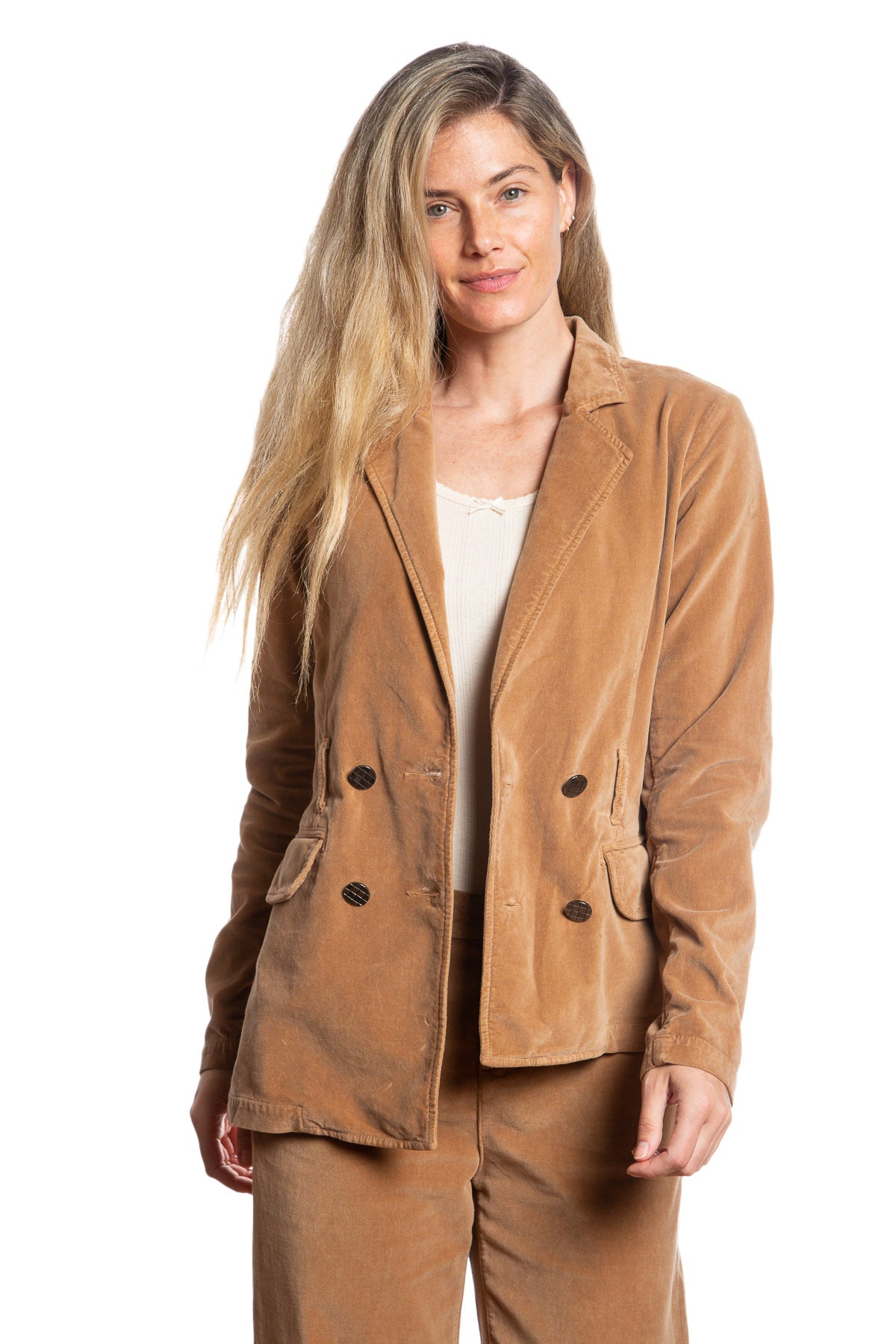 Velveteen Uneven hem jacket in Camel