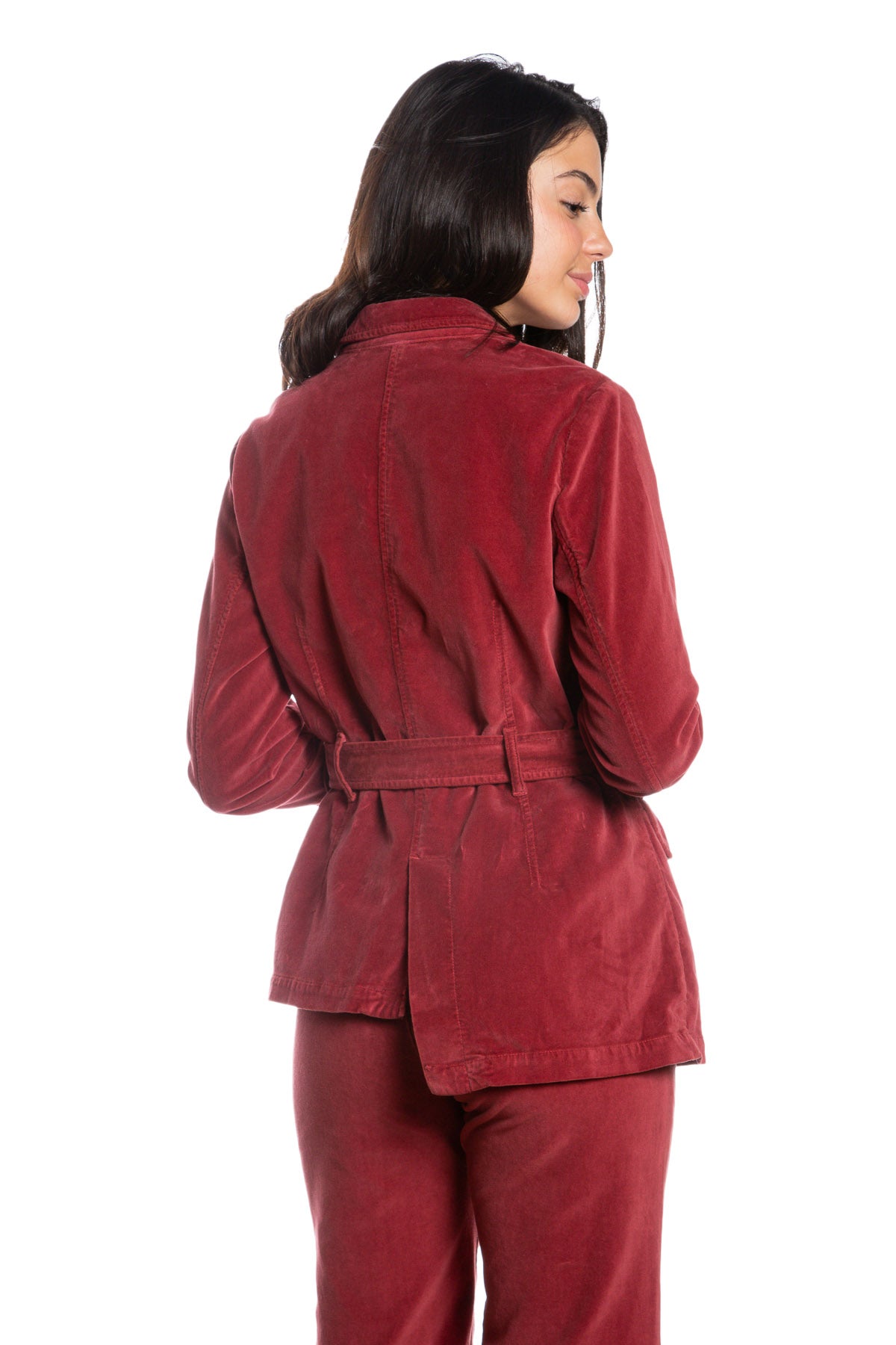 Velveteen Uneven hem jacket in Brick