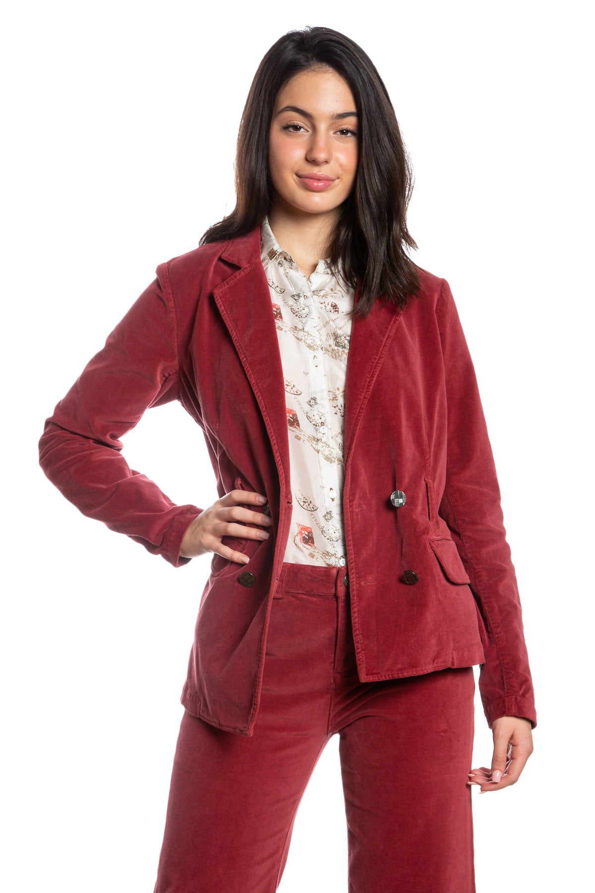 Velveteen Uneven hem jacket in Brick