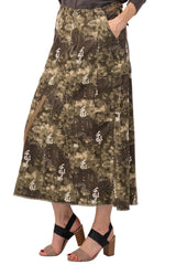 100% Silk long skirt in Brush Print