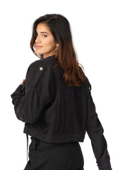 100% Silk crop lined jacket with embrodiery in Caviar