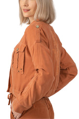 100% Silk crop lined jacket with embroidery in Toffee Brown