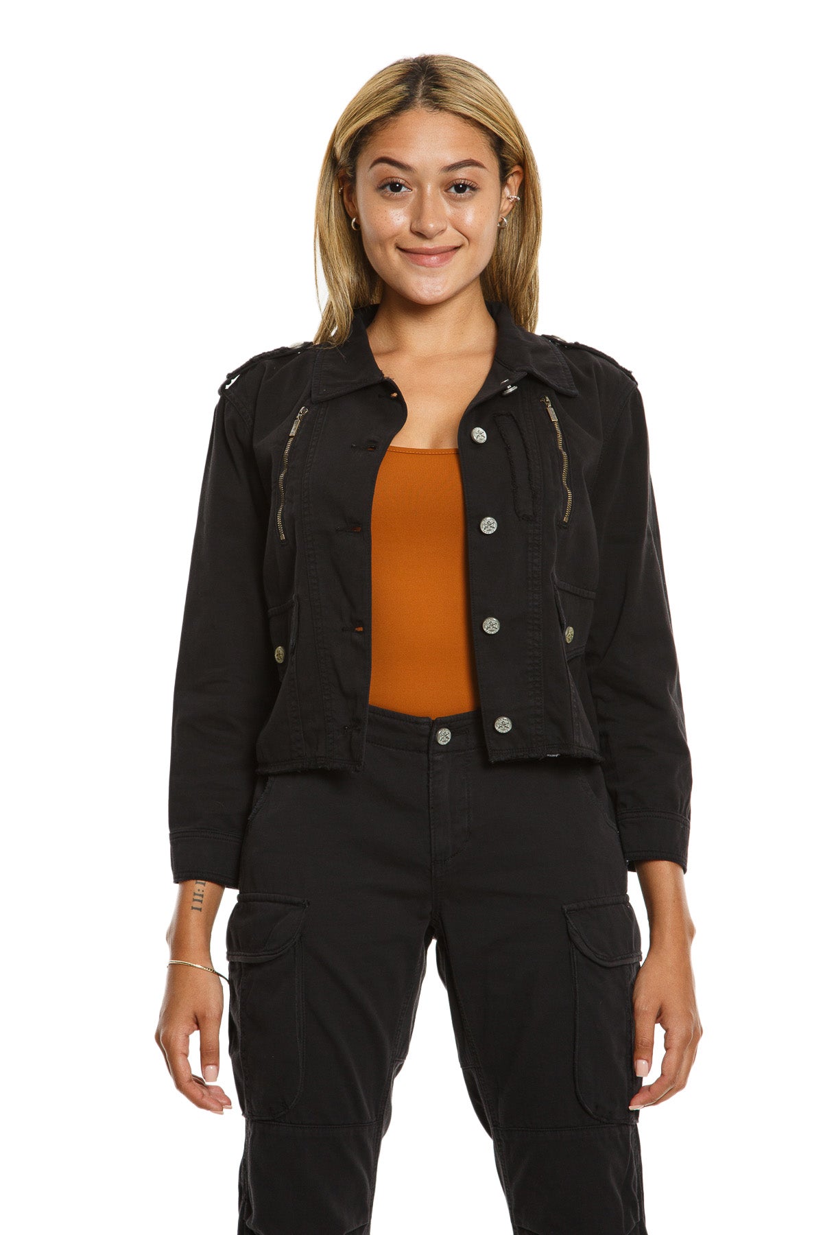 Crop jacket in Caviar