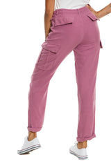 100% Silk rolled cargo pants in Mauve
