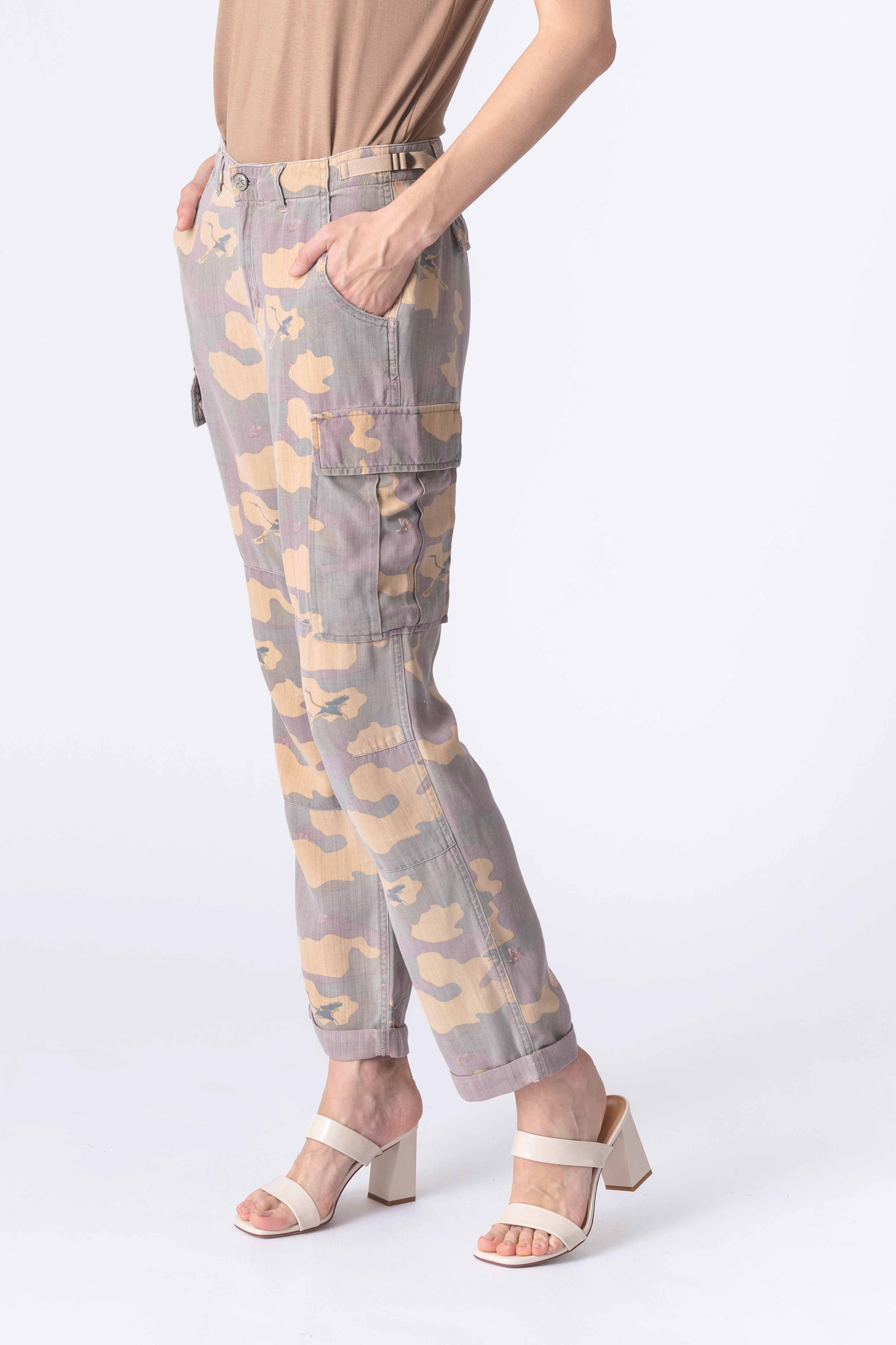 100% Silk rolled cargo pants in Purple camo