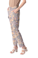 100% Silk rolled cargo pants in Purple camo