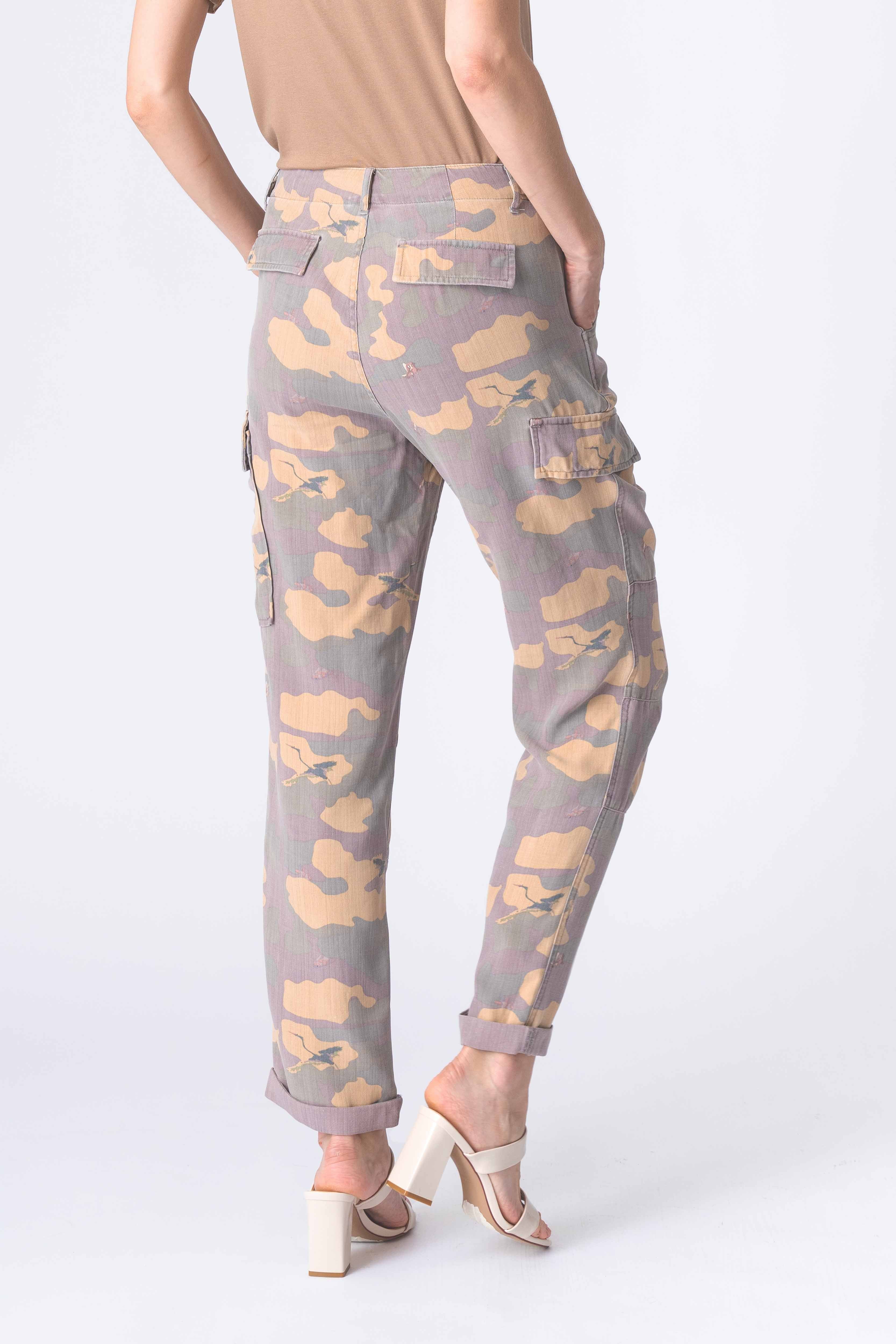 100% Silk rolled cargo pants in Purple camo