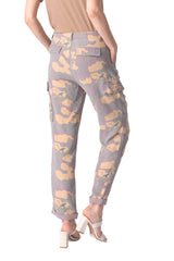 100% Silk rolled cargo pants in Purple camo