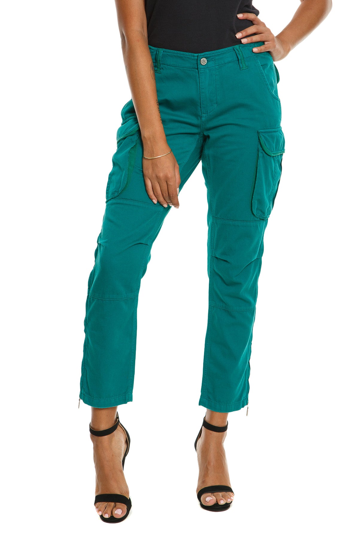 Cargo pants with bottom slits in Emerald