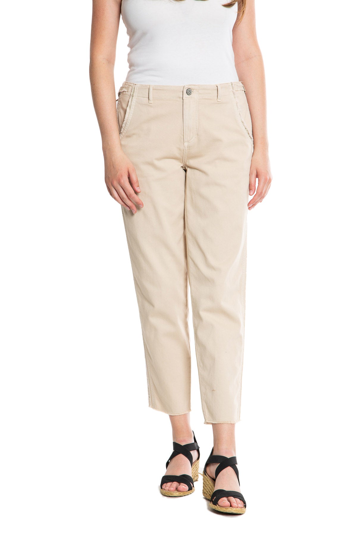 Easy fit pants with Raw Stripes in Tapioca