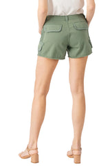Shorts with raw stripes at side seams in Myrtle Green