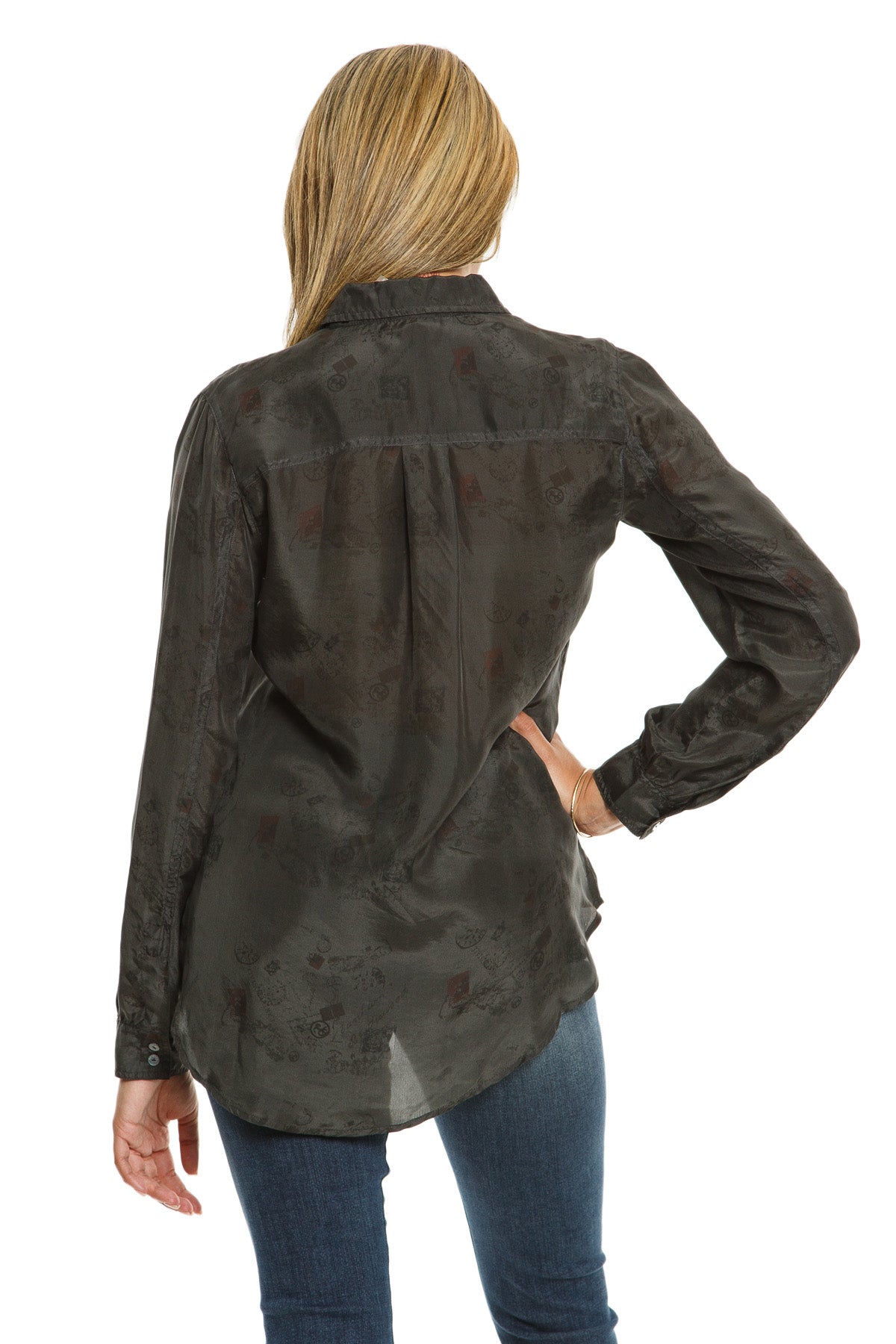 100% Silk long sleeve blouse in Charcoal