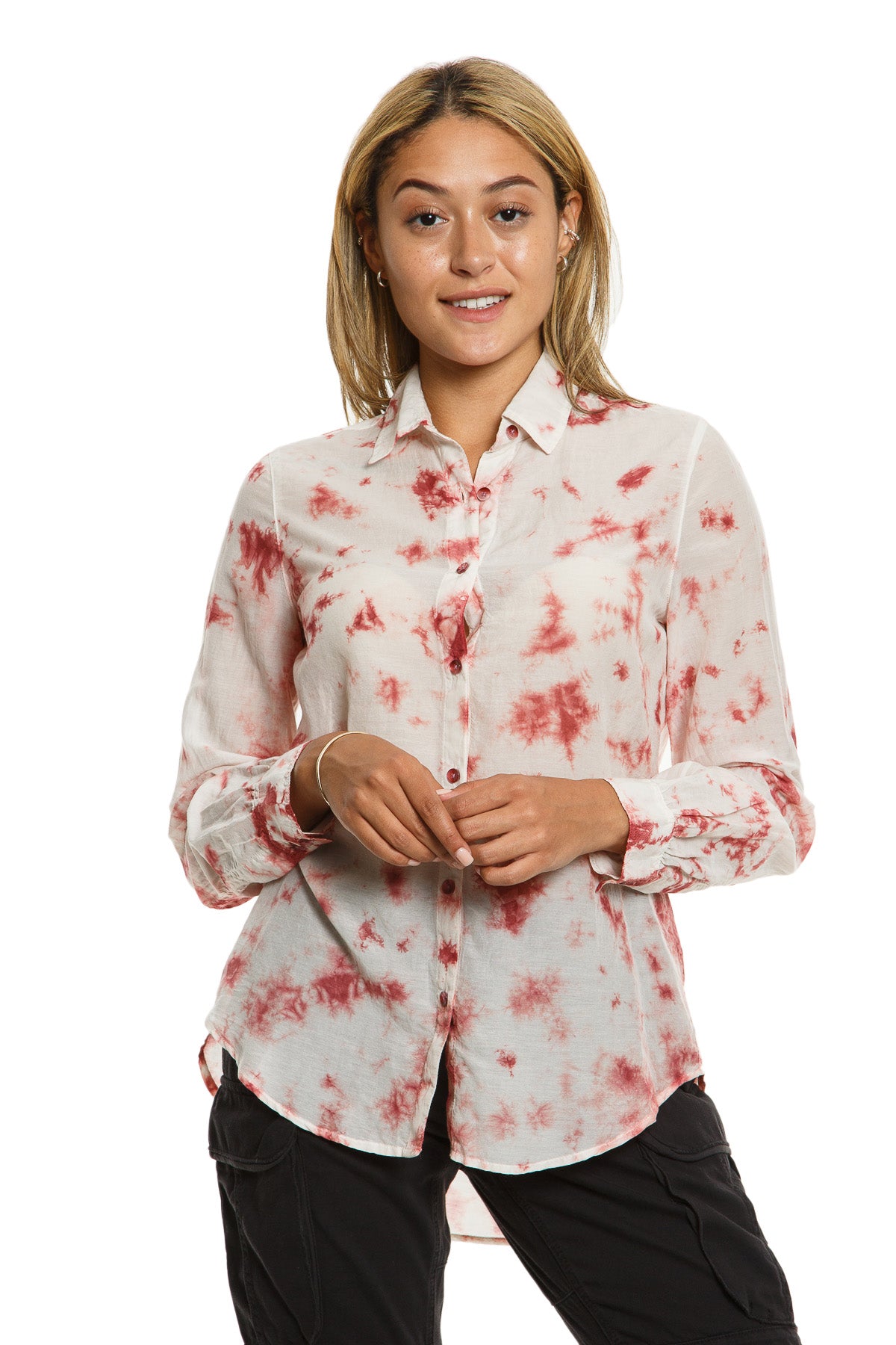 Silk long sleeve blouse in Brick Tie