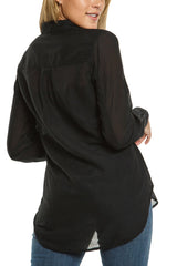 Silk long sleeve blouse in Caviar