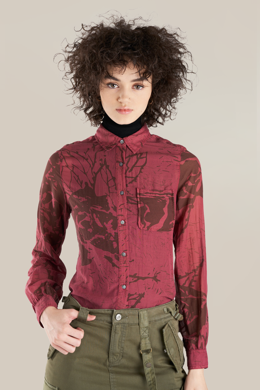 Silk long sleeves blouse in Burgundy