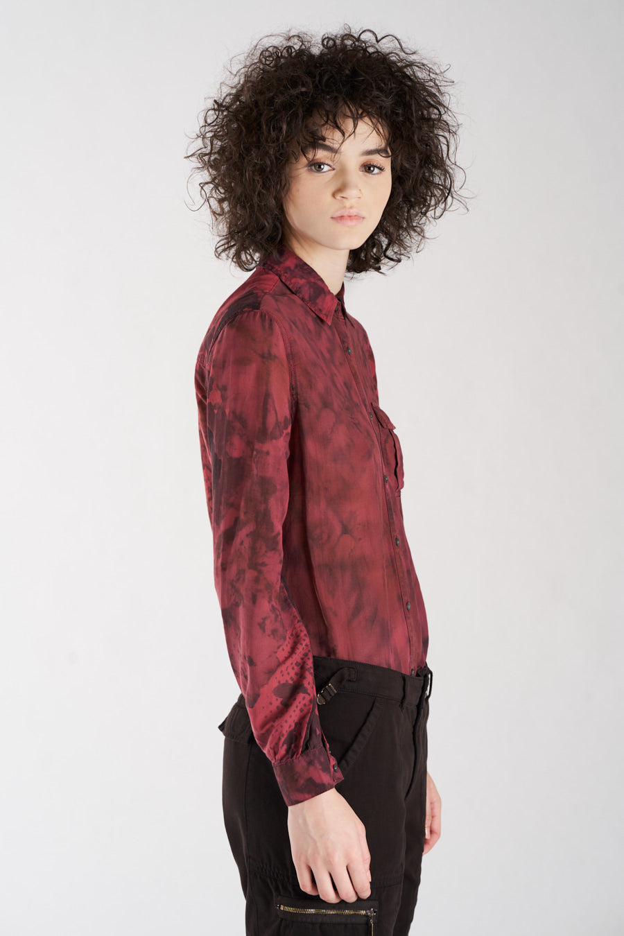Silk long sleeves blouse in Burgundy