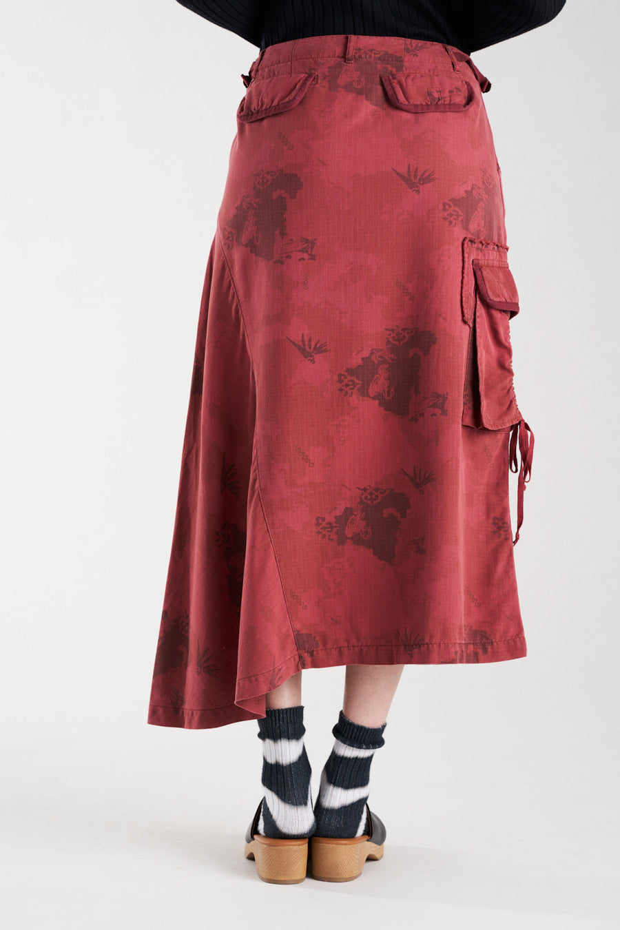 Silk asymmetric skirt in Burgundy