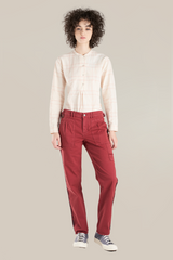 Skinny pants with embroidery in Burgundy