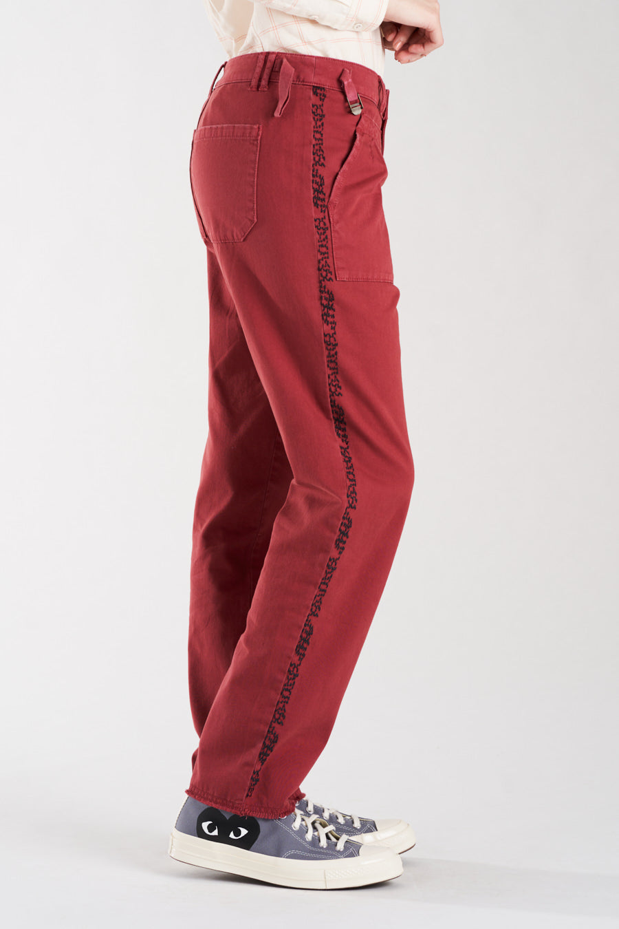 Skinny pants with embroidery in Burgundy
