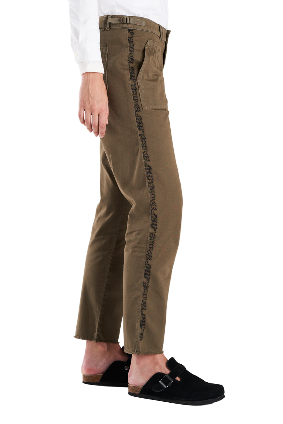 Cargo pants with embroidery on side seam in New Olive