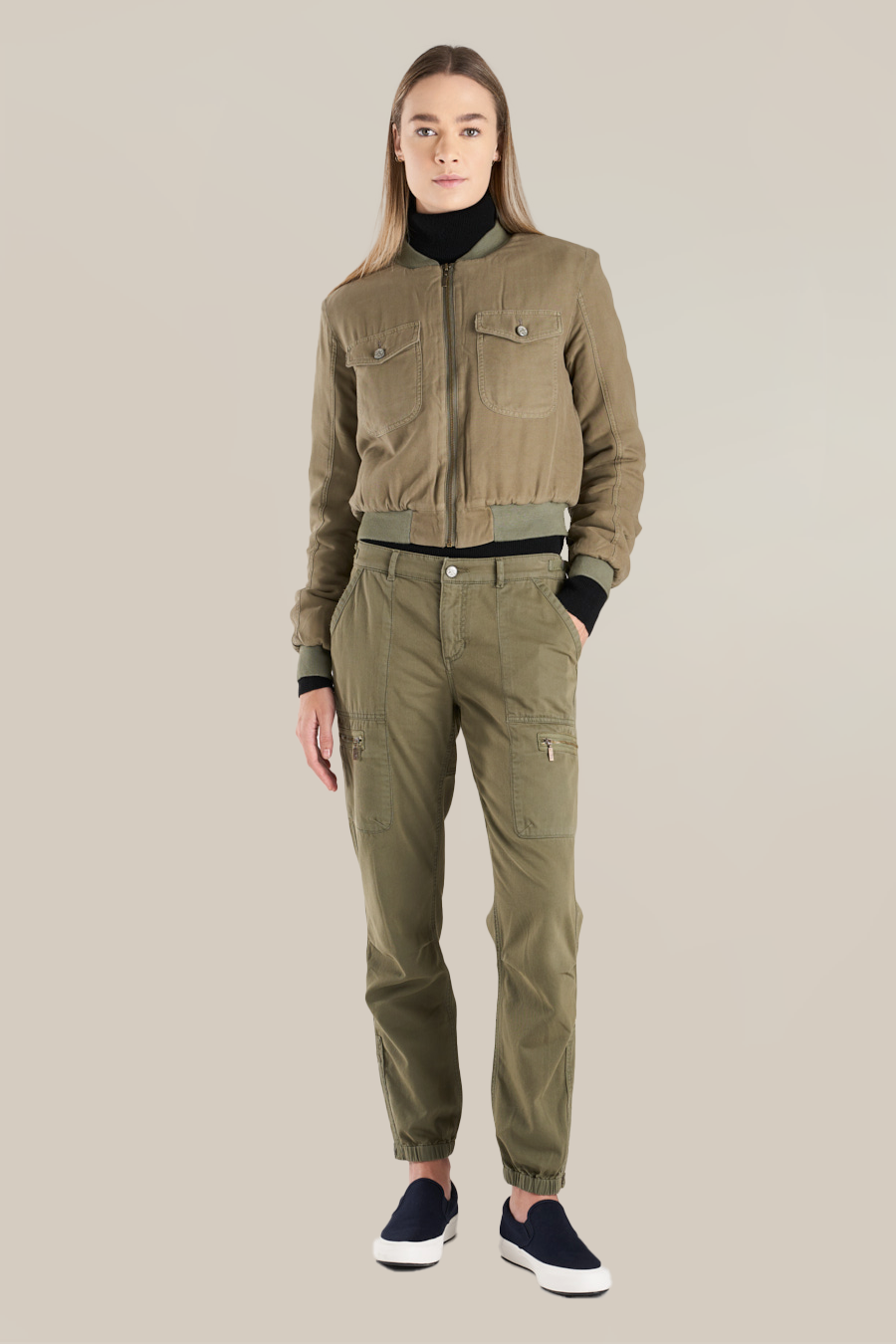 Cargo pants with elastic hem in New Olive