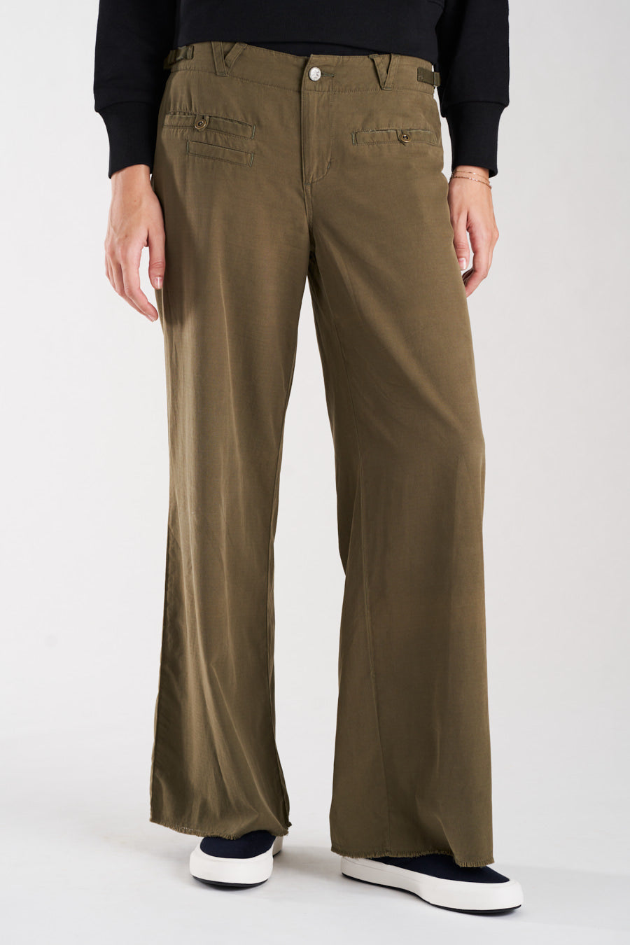 Silk wide leg pants in New Olive