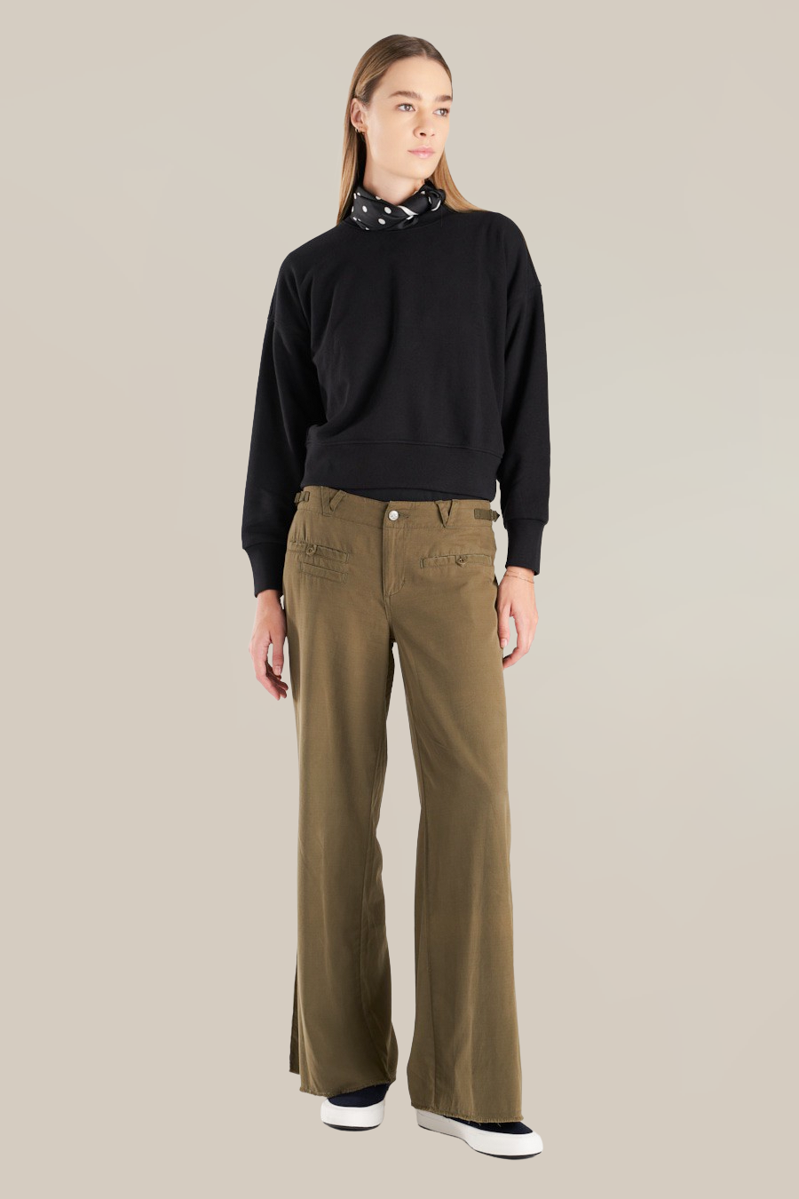 Silk wide leg pants in New Olive