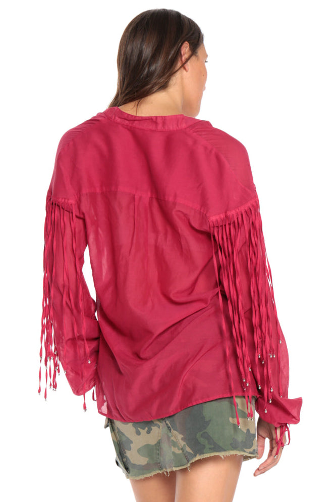 FRINGED OVERSIZE TOP - RED - Da-Nang
