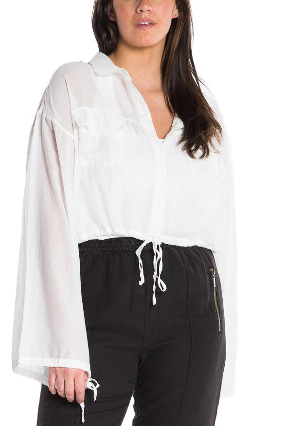 SURPLUS CROP BELL BOTTOM SLEEVE SHIRT - WHITE - Da-Nang