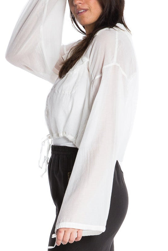 SURPLUS CROP BELL BOTTOM SLEEVE SHIRT - WHITE - Da-Nang