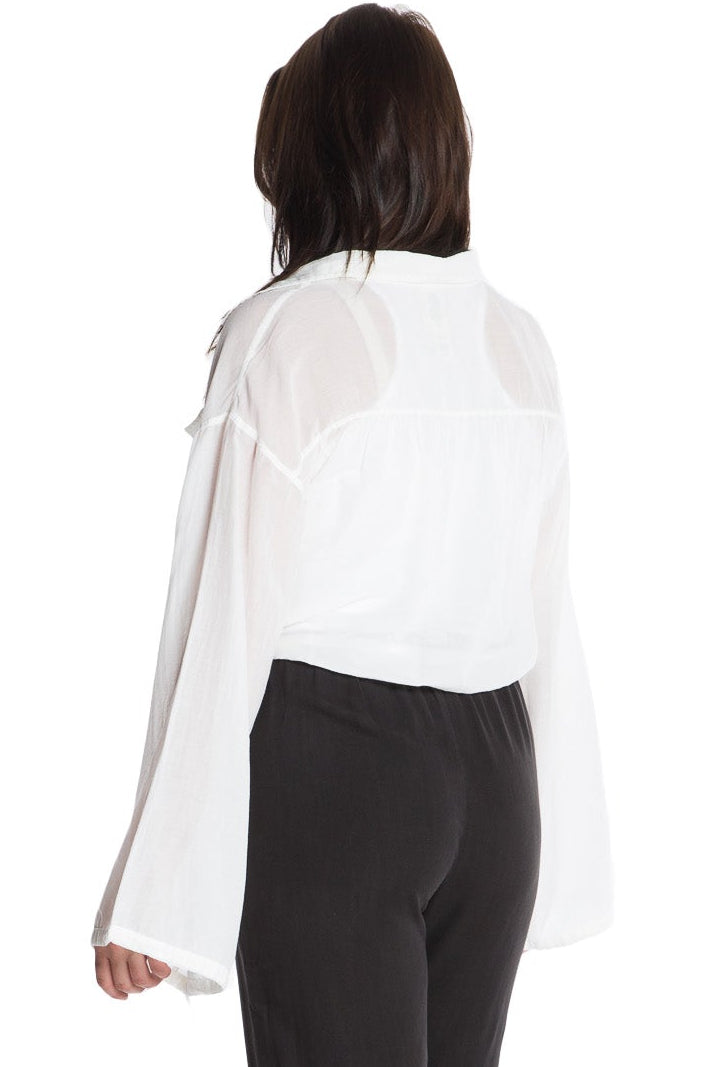 SURPLUS CROP BELL BOTTOM SLEEVE SHIRT - WHITE - Da-Nang