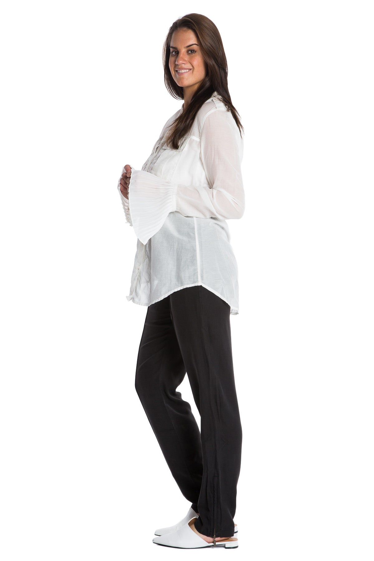 MILITARY PLEATED CUFF SILK SHIRT - WHITE - Da-Nang