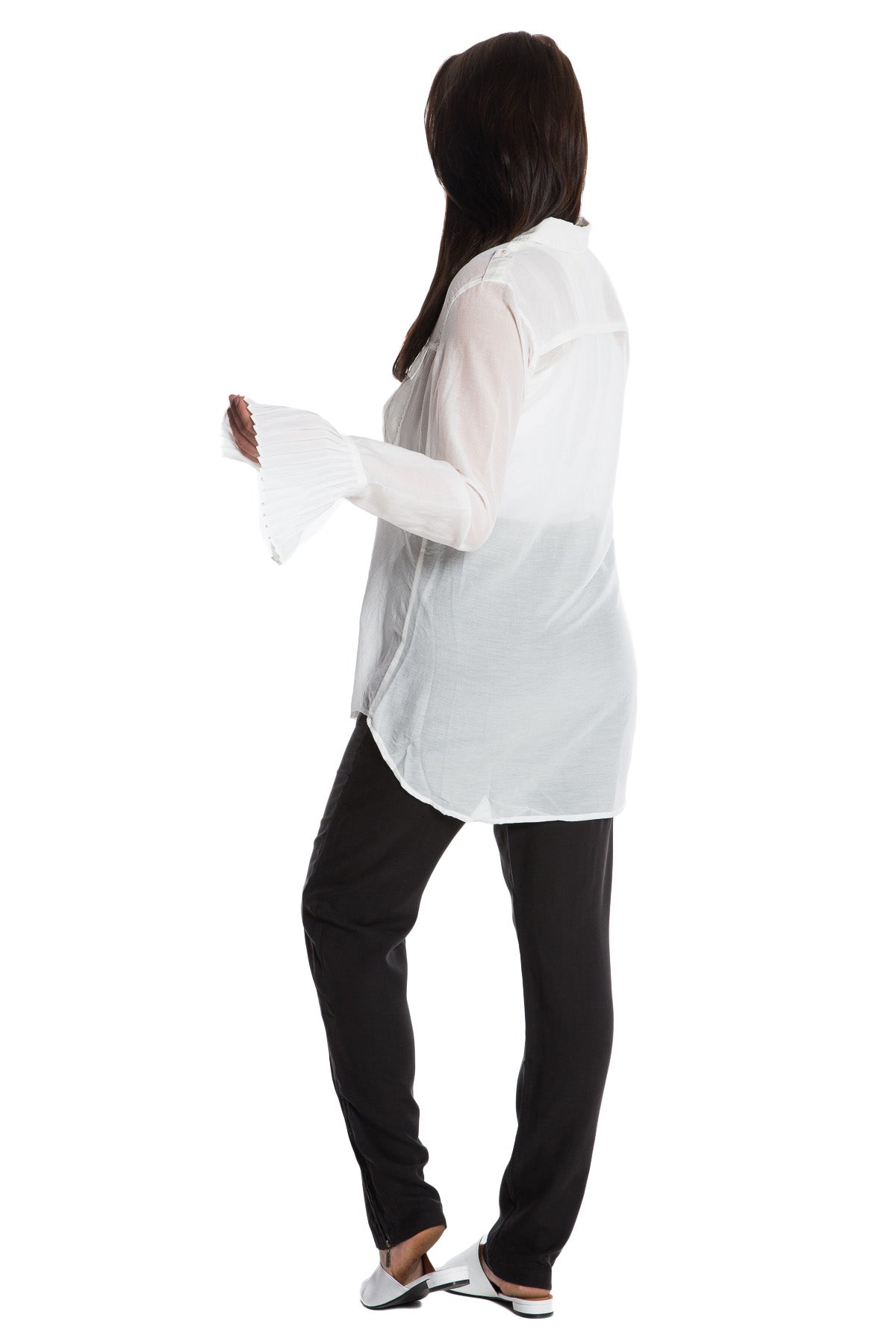 MILITARY PLEATED CUFF SILK SHIRT - WHITE - Da-Nang