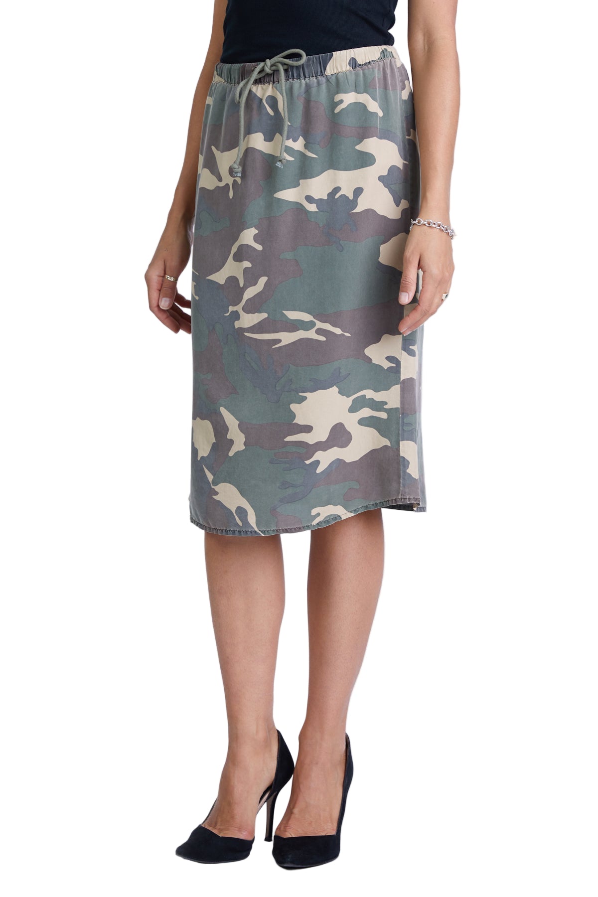 100% Silk skirt with drawstring in Army Camo
