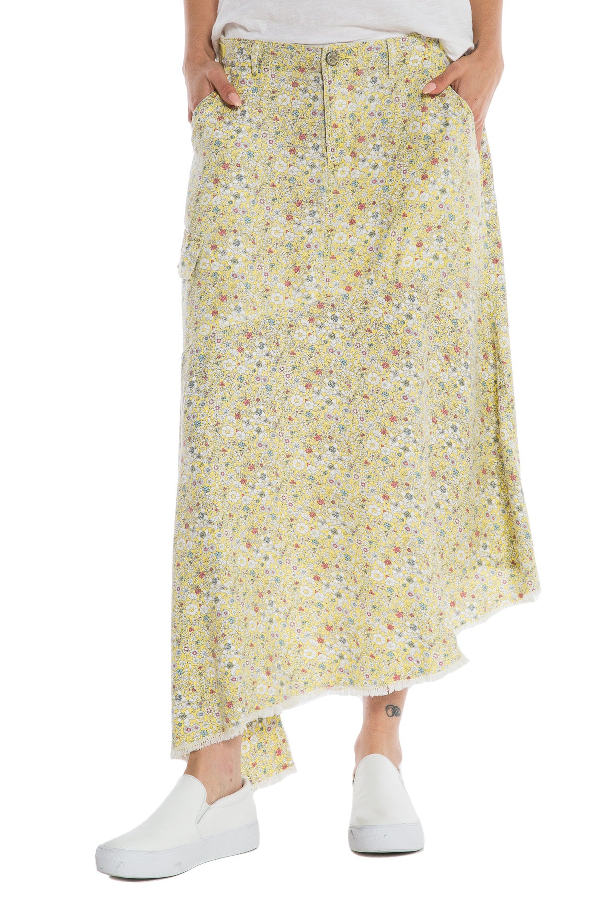 ASYMMETRIC SKIRT - YELLOW DITSY FLOWERS - Da-Nang