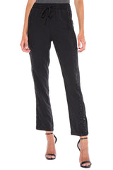 MILITARY TRACK PANT WITH SEQUIN STRIPES - BLACK - Da-Nang